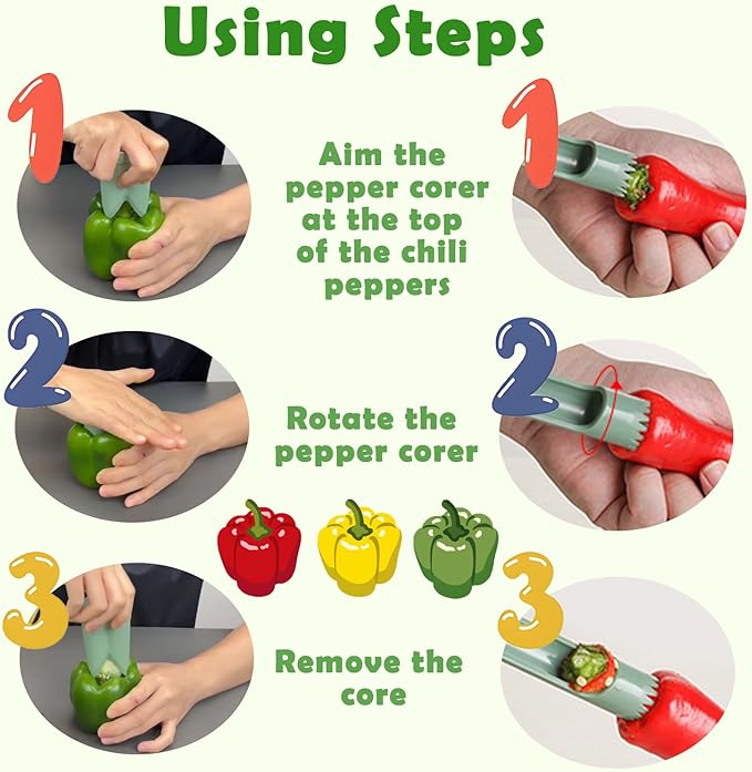 Suuker 2-in-1 Pepper Corer Set,Pepper Seed Corer,Apple Core Remover Tool,Fruit and Vegetable Core Remover,Kitchen Gadget for Bell Chili Plant,Zucchini,Balsam Pear