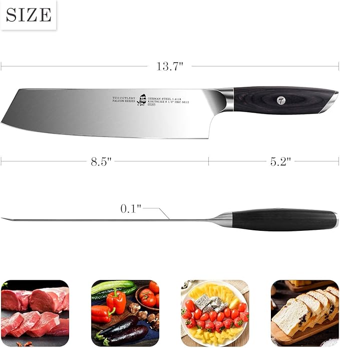 TUO Kiritsuke Chef Knife - 8.5 inch Japanese Kiritsuke Knife - German HC Steel with Pakkawood Handle - FALCON SERIES with Gift Box, Black
