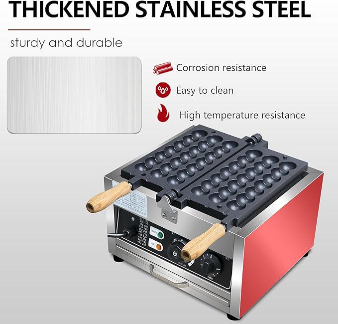 Commercial Waffle Skewer Maker1500W 3-Grid Nonstick Waffle Balls Maker Iron Ball Waffle Stainless Steel Belgium Waffle Ball Stick Maker for Restaurant, Snack Bar, Street Stall
