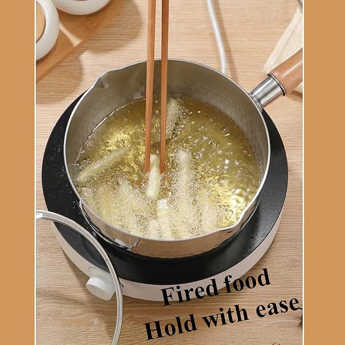 Scizorito Thickened 304 Stainless Steel Pot, Solid Wood Anti Scald Handle With Hook, Multifunctional Sauce Pot with Inverted Mouth, Milk Pot, Cooking Pot (3.0 Quarts)
