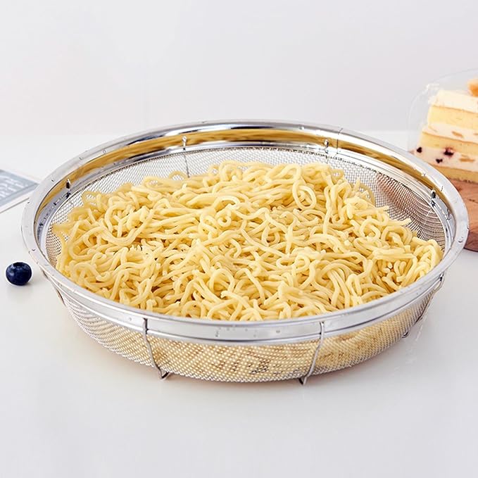 Fine Mesh Strainer for Kitchen, Stainless Steel Colander Bowl for Pasta, Rice, Fruit, Metal Net Baskets with Resting Base - Strain, Drain, Rinse （Diameter 12.2 inch）