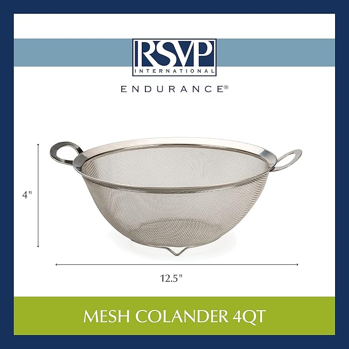 RSVP International Endurance Kitchen Collection Stainless Steel Mesh Strainer, 4 Quart