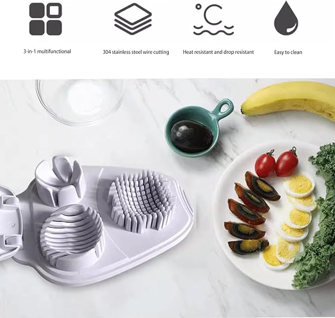 Egg Slicer for Hard Boiled Eggs, 3 Slice Modes Egg Cutter & Egg Dicer, Stainless Steel Egg Chopper for Strawberry, Grape & Tomato, Compact Kitchen Tool