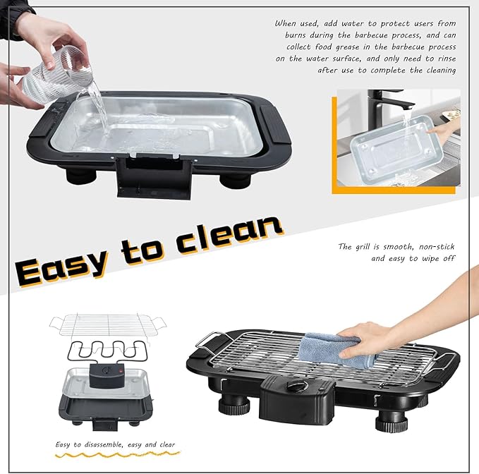 Electric Grill Outdoor Indoor Cooking,Smokeless BBQ,Portable Removeable Stand Grill, (YD301 Upgrade)