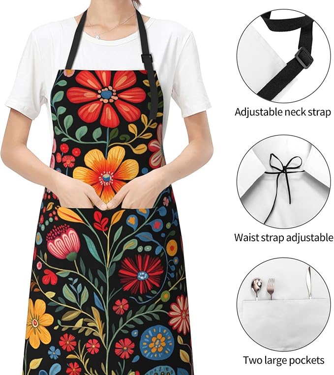 Apron with Pockets Aprons for Women Men Kitchen Chef Apron for Cooking Gardening Server Waitress Painting
