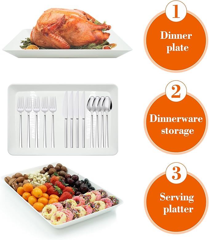 Serving Tray Platter, 2 Pcs Food Tray for Veggie Fruit Snack Dessert Cookie Cheese, Food Trays for Party Supplies Display, Plastic Platters for Serving Food, Large White Trays, BPA Free