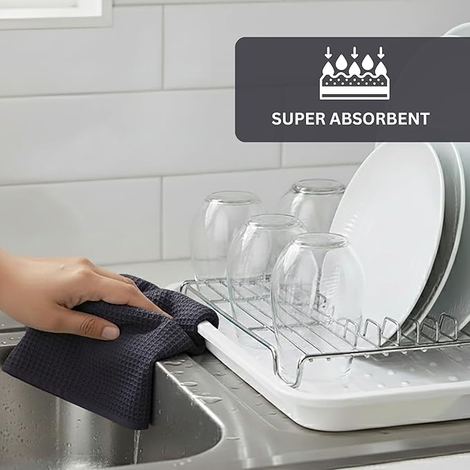 PurpleEssences Waffle Weave Kitchen Towel, 100% Cotton, 15x25 Inches, with Hanging Loop Ultra Soft Absorbent Quick Drying Dish Cloth, Tea and Hand Towels, 4 Pack - Christmas Holiday Winter - Dark Grey