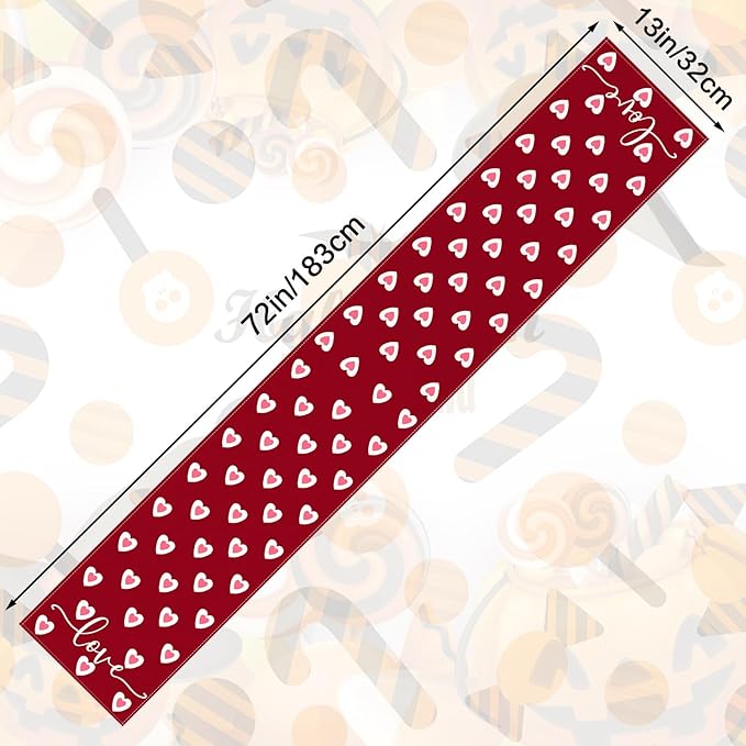 Valentine's Day Table Runner Linen Red Love Heart Table Runner Love Cloth Dresser Scarves for Valentines Holiday Home Kitchen Dining Style Table Decoration (13*72 Inch)