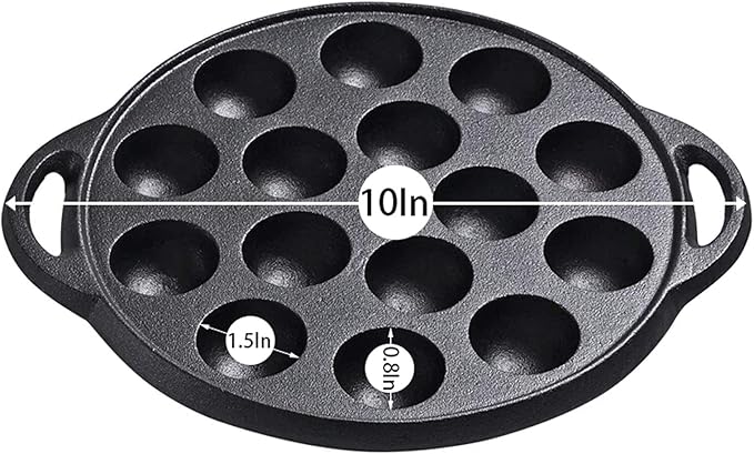 WUWEOT Non-Stick Takoyaki Pan, 1.5" Diameter Pre-Seasoned Cast Iron Octopus Ball Grill