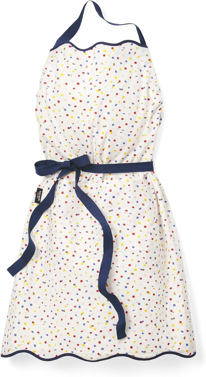 Kate Spade New York Sparkling Confetti Kitchen Apron, 100% Cotton with Adjustable Neck Tie, "Stir Up Trouble" Print, Metallic Accents, Double Pockets, Machine Washable, White, 33"x33"
