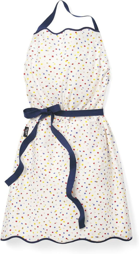 Kate Spade New York Sparkling Confetti Kitchen Apron, 100% Cotton with Adjustable Neck Tie, "Stir Up Trouble" Print, Metallic Accents, Double Pockets, Machine Washable, White, 33"x33"