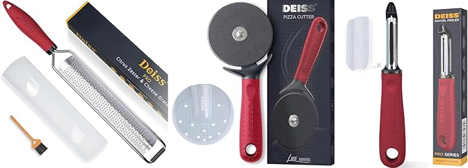 Deiss PRO Lemon Zester Deiss PRO Premium Swivel Vegetable Peeler Deiss Lux Heavy Duty Pizza Cutter With Wheel Slicer