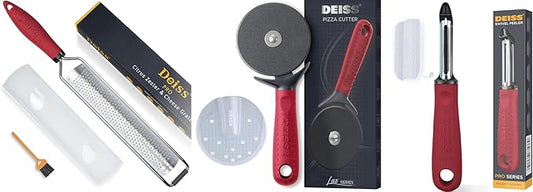 Deiss PRO Lemon Zester Deiss PRO Premium Swivel Vegetable Peeler Deiss Lux Heavy Duty Pizza Cutter With Wheel Slicer