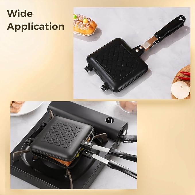 Alloy Aluminum Portable Baking Tray, Easy Clean Camping Grill Home Kitchen, Stovetop Grill Press Panini Maker Double-Sided, Non-Stick Waffle Griddle Sandwich Maker