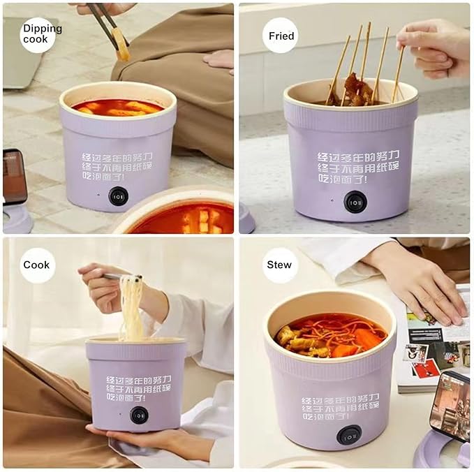 Electric Pot, 1.2L 450W Stick Proof Even Heating Portable Multifunctional Small Rapid Noodle Cooker Ramen Cooker Mini Crock Pot with Removable Power Cord for Cooking Pasta Egg