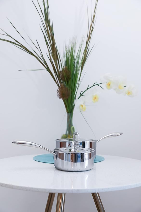 Tuxton Home Duratux Tri-Ply 1.5-Quart Sauce Pan with Lid, Silver; Stainless Steel, PTFE & PFOA Free, Freezer to Oven Safe, Induction Compatible