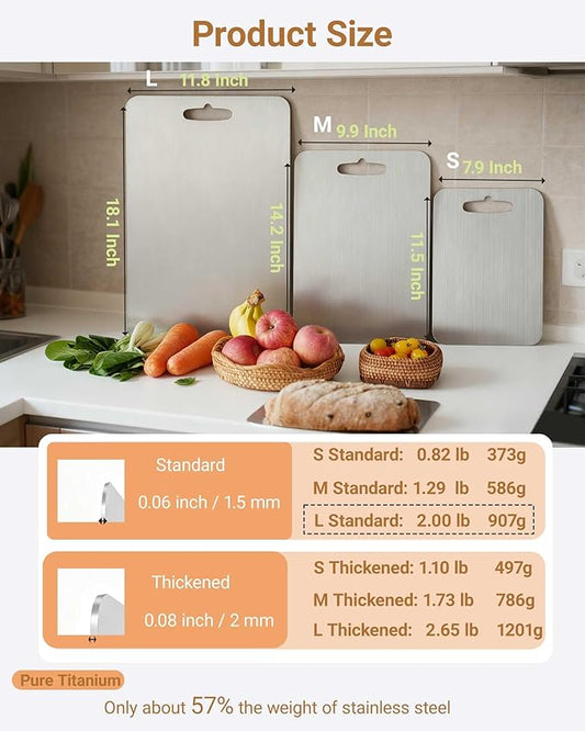 Titanium Cutting Boards for Kitchen,Pure Titanium Double Sided,Dishwasher Safe,Food-Grade Metal Chopping Board for Camping & Suitable for Meat,Charcuterie,Vegetables & Fruits(L 18.1" x 11.8" x 0.06")
