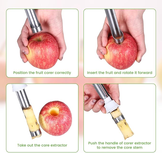 Multi Functional Apple Corer and Peeler,Green Plastic-Handle Apple Corer for Bell Peppers Pears,Stainless Steel 2-In-1 Household Kitchenware, Fruit and Vegetable Peeling Tool,Christmas Halloween Gifts