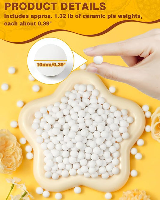 PLANTIONAL Ceramic Pie Weights, 1.5 Lb Reusable 10mm Baking Beads with Wheat Straw Container, Natural Ceramic Stoneware Baking Beans for Pie Crust Pastry (Pink)