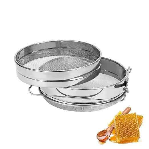 Premium 5-Gallon Dual-Layer Honey Strainer – Stainless Steel Ultra-Fine Mesh Filter with Adjustable Handles, Coarse & Fine Sieve for Pure Honey Harvesting – Fits Buckets, Beekeeping, Oil, Tea, Coffee