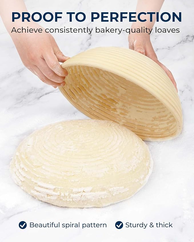 Banneton Bread Proofing Baskets Set of 2, 11" Round & 12" Oval Sourdough Proofing Baskets with Sourdough Bread Baking Supplies (Plastic)