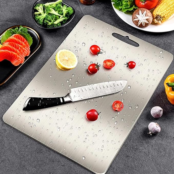 Titanium Cutting Board 100% Pure Titanium, Double-Sided cutting boards non toxic, Rustproof & Dishwasher Safe – Lightweight,metal cutting board Non-Porous Chopping Board for Meat, – 18” x 12”