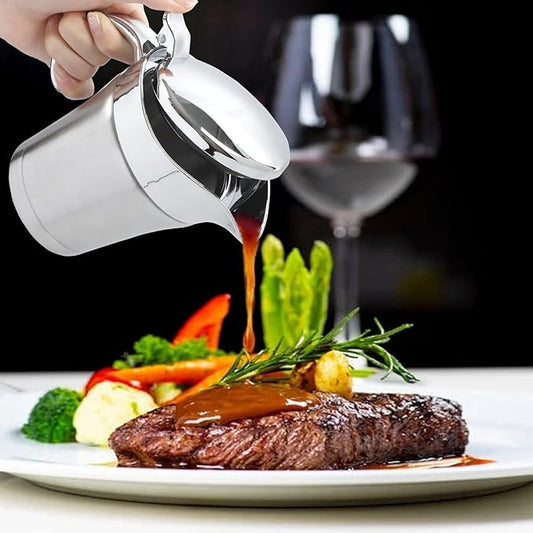 Double Insulated Gravy Boat, 18/8 Stainless Steel Sauce Jug Gravy Boat with Hinged Lid - Ideal for Gravy or Cream at Thanksgiving, Halloween, Christmas, Dishwasher safe (750ML/26 OZ)