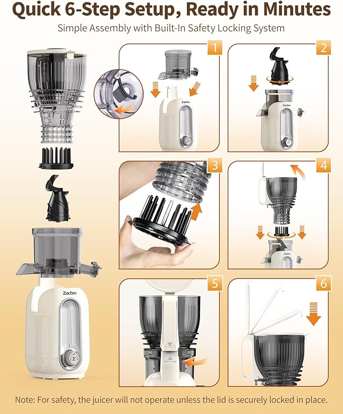 Zachvo Cold Press Juicer Machines, 5.8" Large Feed Chute Slow Masticating Juice Maker for Whole Vegetable and Fruit, Easy to Clean, 300W High Juice Yield - MP-802M (White)