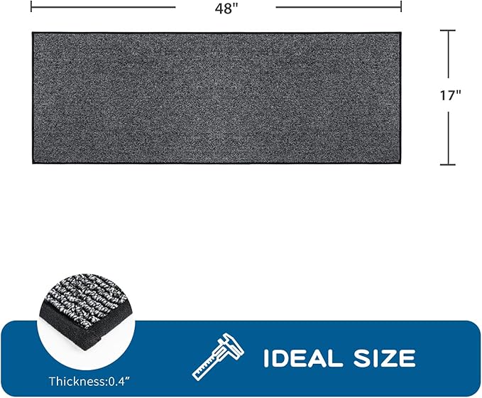 PURRUGS Machine Washable Kitchen Rug 17" x 48", Non-Slip/Skid Kitchen Runner Rugs & Floor Mats, Super Absorbent Soft Area Rugs for Sink, Kitchen & Laundry, Rolled Packaging, Charcoal
