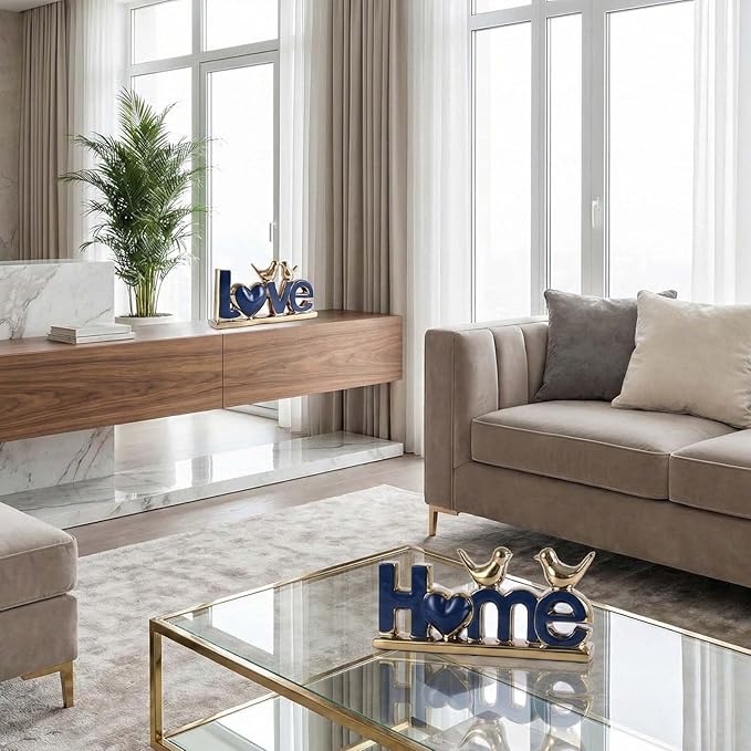 Love Sign Decor,Gold Room Decor Aesthetic, Knick Knack Shelf,Bird Decor, Boho Bookshelf,Abstract Statue,for Living Room,Bedroom, Contemporary Tv Stand Set of 2 (2, Gold Blue)