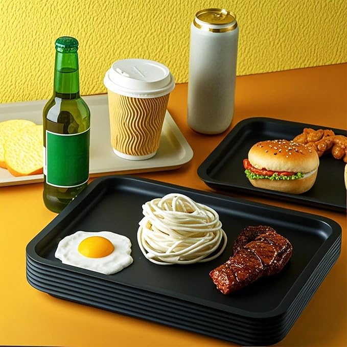 Gerrii 18 Pcs Plastic Fast Food Trays Bulk Restaurant Serving Cafeteria Tray Grill School Lunch Tray Rectangular Serving Platter for Kitchen Hotel Restaurant (Black,12 x 9 Inch)