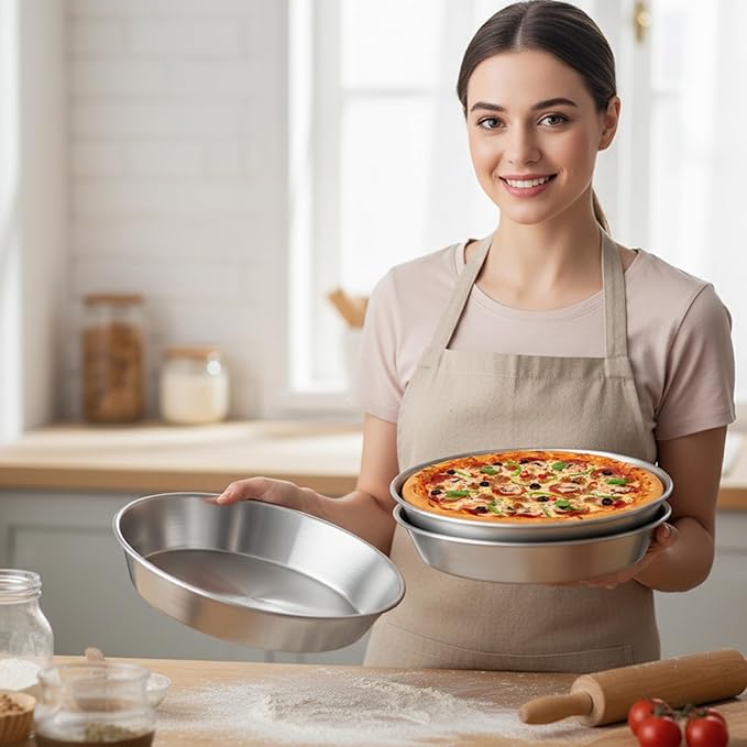 Peosaard Stainless Steel Pie Pan, 3PCS Pie Baking Dish 9.5 Inch Stackable Stainless Steel Pans for Baking Kitchen Oven Safe, Pans for
