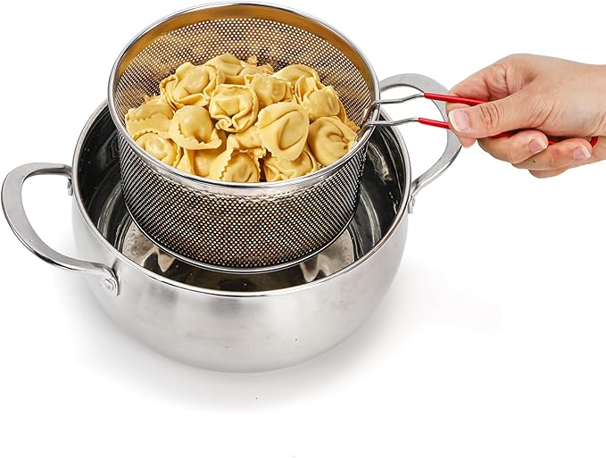 TOPZEA Set of 2 Pasta Strainers, Stainless Steel Spaghetti Noodle Strainer Basket Deep Fry Basket with Removable Handle Kitchen Food Colander for Boiling, Frying, Blanching, Draining, Steaming