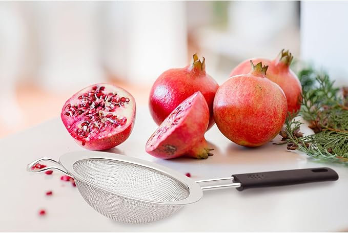 HIC Kitchen Fine Mesh Strainer With Support Handle, Stainless Steel And Silicone Handle, 5-Inch, For Sifting Baking Ingredients, Straining, And Draining Soups And Sauces