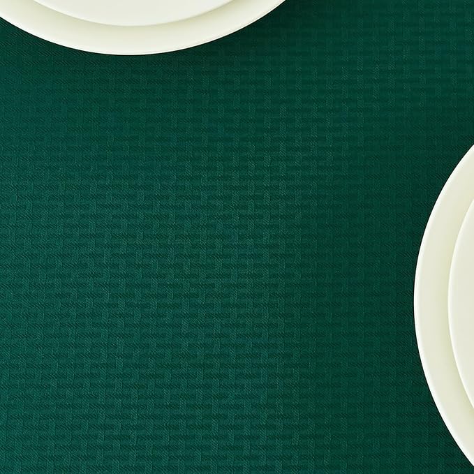 maxmill Rectangle Tablecloth Weaved Design Water Resistant Wrinkle Free Spill-Proof Soft Table Cloth for Dining Room Decoration, Banquet, Christmas Holiday Dinner, 52 x 84 Inch, Hunter Green