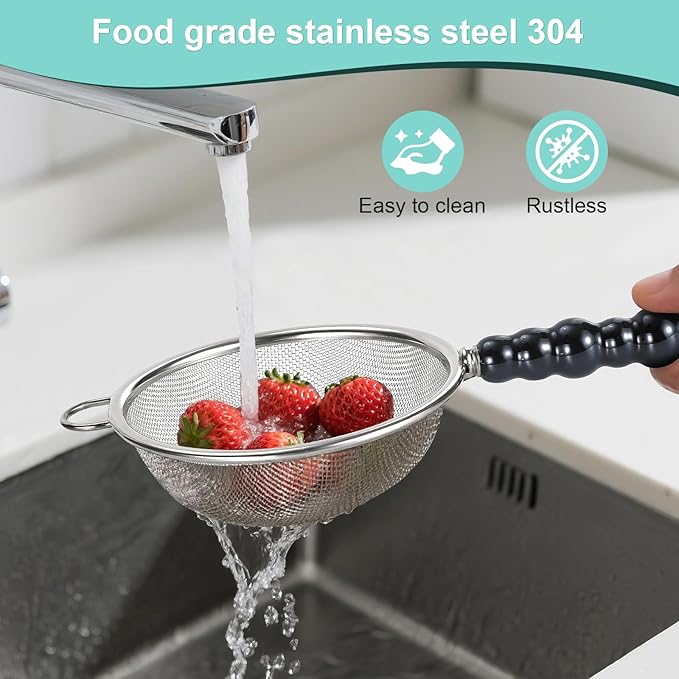 3 Sizes Premium Fine Mesh Strainer with Ceramic Handle, Stainless Steel Wire Strainers is perfect for Sift, Strain, Drain Rinse Vegetables, Pastas Tea