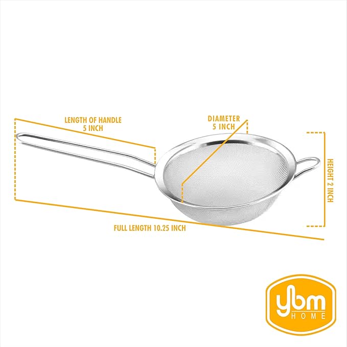 YBM HOME Pack of 2 Stainless Steel Fine Mesh Strainer Colander Sieve with Handle for Rinsing Grains Beans Rice Fruits etc. 5-Inches 2312-2silver 5 in