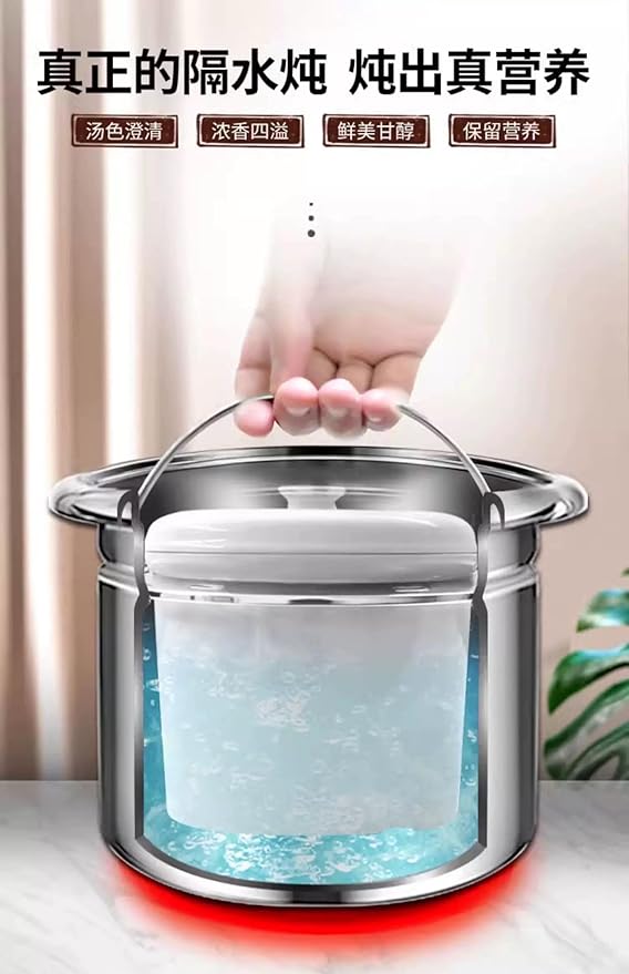 YONGXING 9L Electric Stew Cooker with Ceramic Water-Bath Insert, Stainless Steel Inner Pot, Dual Cooking Modes, 24H Timer, 7-Level Keep Warm, Slow Soup Maker for Home Restaurant, DYG-35AF