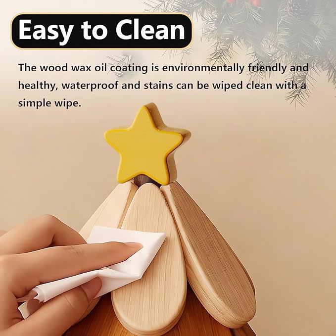 Wooden Trivets for Hot Dishes, Tree Shape Trivet Set, 4 Natural Solid Wood + 1 Stand stored Like a Christmas Tree,Foldable Kitchen Wooden Trivet for Pot Bowl Teapot Hot Pot Holder (Wood)
