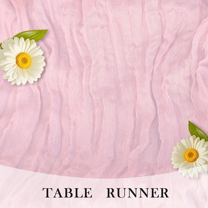 3 Pack Pink Cheesecloth Table Runner -17×120 Inch Gauze 10 FT Long Cheese Cloth Table Runners for Bridal Wedding Party Baby Shower Holiday Birthday Home Easter Decor (Pink, 3PC)