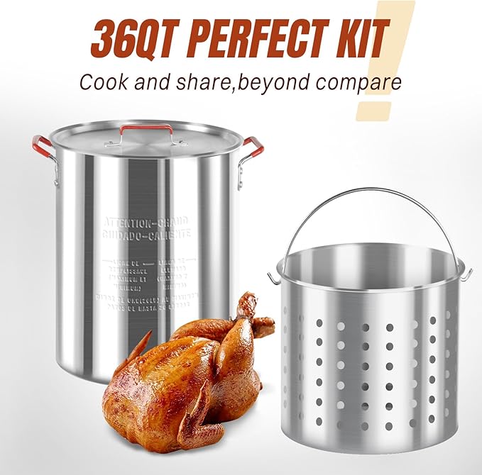 Hidpriva 36QT Turkey Fryer Kit, Waterproof Cover & 12-inch Skimmer, 55,000BTU Propane Burner Stove, Aluminum Turkey Fryer Pot, Outdoor Deep Fryer, Crawfish Boiler with Basket