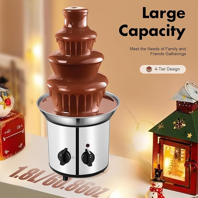 Chocolate Fountain, 4 Tier Chocolate Fondue Fountain, Electric Chocolate Melting Fountain Machine, 60oz Nacho Cheese Fountain with Spiral Splash-Proof Design for Parties, Weddings, Events