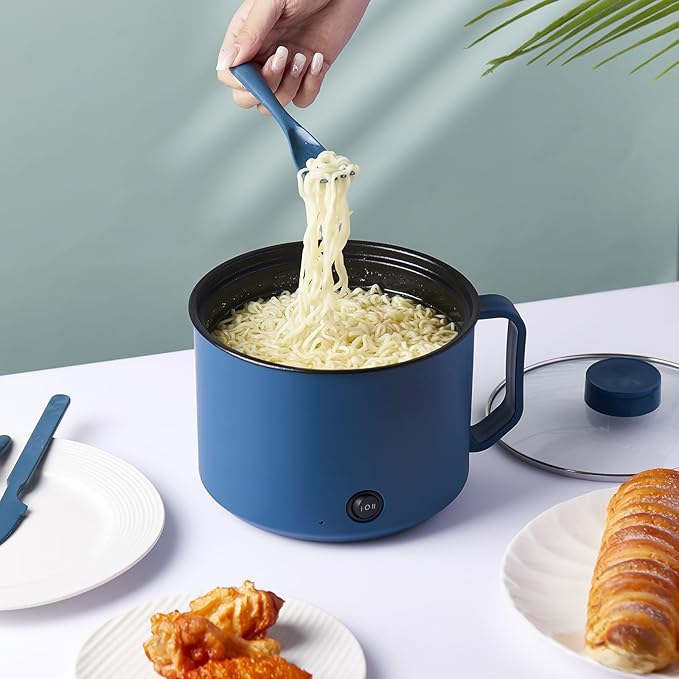 2 Pcs 1.8l Electric Ramen Cooker Hot Pot Electric Dual Power Noodle Cooker, Boil Dry Protection, Nonstick, Multifunctional Lazy Pot for Cooking Pasta, Noodles, Egg, Dorm Home Travel 7x3.15