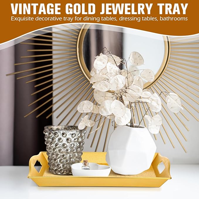 10 Pack Gold Plastic Serving Trays with Handles 15x9.8 Large Reusable Portable Rectangular Decorative Party Serving Trays for New Year Holiday Wedding Party Table Catering
