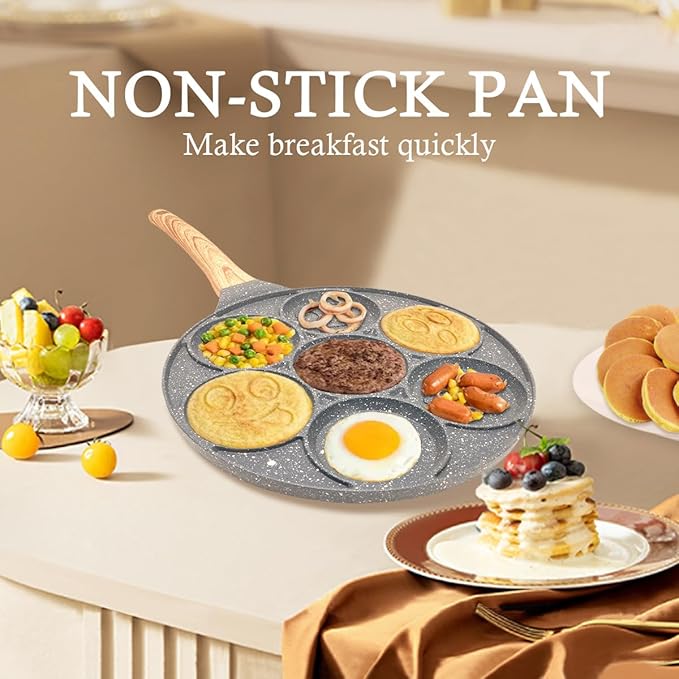 Pancake Pan Nonstick - 10 Inch Pancake Maker Pan With 7-Cup Mold Blini Pan Silver Dollar Pancake Pan Breakfast Griddle,100% PFOA Free