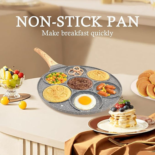 Pancake Pan Nonstick - 10 Inch Pancake Maker Pan With 7-Cup Mold Blini Pan Silver Dollar Pancake Pan Breakfast Griddle,100% PFOA Free