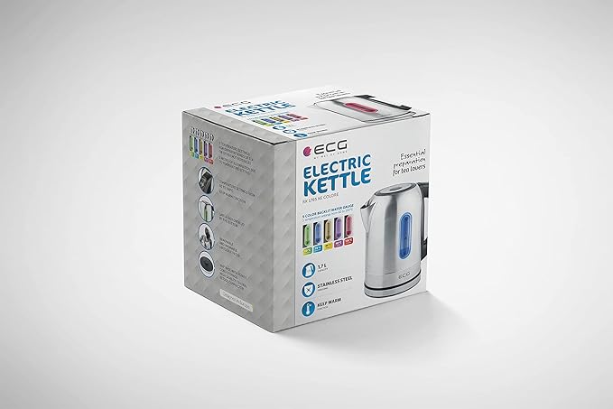 ECG RK 1785 Colore Kettle, 1.7 Litres, Stainless Steel, 5 Backlight Colours, 1.7 Litres