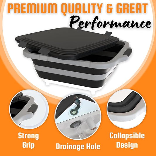 MAYALEAD BBQ Prep Tub with 2 Pcs Meat Shredder Claws, Collapsible Cutting Board, Cutting Board with Locking Lids, Drip Easy BBQ Prep Tub with lid-XL Size (Black)