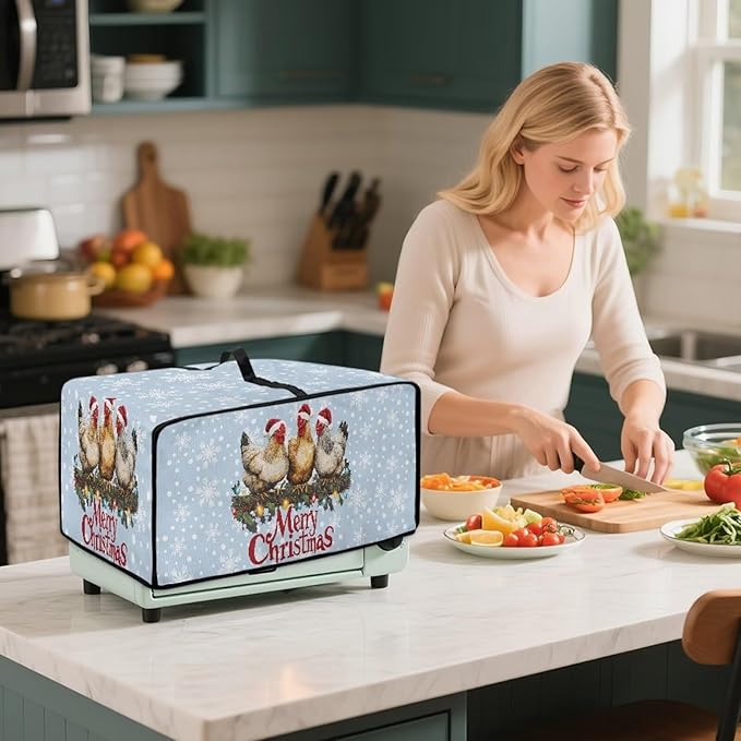 Doojoayie 6 Slice Toaster Cover Merry Christmas Toaster Cover Stain Resistant Dustproof Kitchen Appliance Protector Christmas Kitchen Decor Gift for People Who Loves to Cook