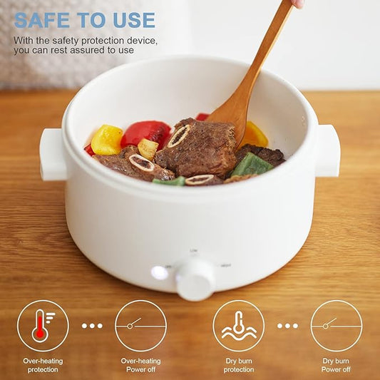 olayks. Hot Pot Electric,2L Ceramic Glaze Non-Stick Pan, Portable Hot Pot with Dual Power Adjustment, Electric Cooker for Egg, Ramen, Oatmeal,Soup Quick Heating and Overheat Protection